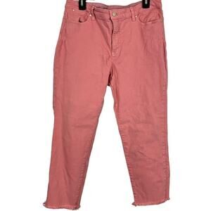 Talbots Slim Ankle Mid Rise Pink Raw Hem Womens Petite Stretch Jeans sz 14P